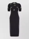 Fendi Wool Dress With Embroidered Ribbed Hem And Short Sleeves