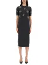 Fendi Wool Dress With Embroidered Ribbed Hem And Short Sleeves In Black
