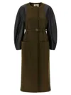 Fendi Contrasting-sleeve Belted Coat In Brown