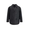 Fendi Double-breasted Caban In Slate Grey Wool Men In Black