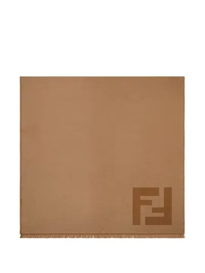 Fendi Wool Ff Jacquard Scarf In Brown