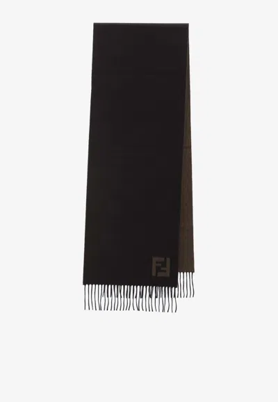 FENDI WOOL FF LOGO FRINGED SCARF
