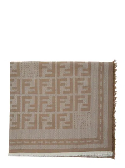 Fendi Wool Ff Scarf In Brown