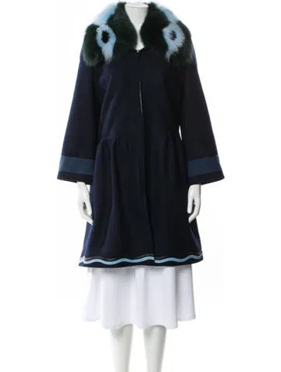 Pre-owned Fendi Wool Fur Coat In Blue