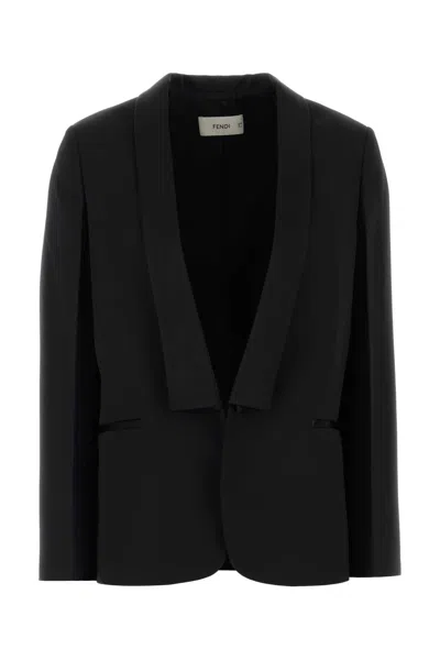 Fendi Wool Grain-texture Blazer With Cupro Lining In Black