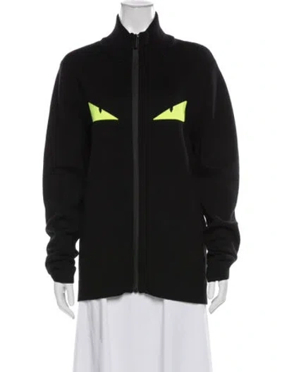 Pre-owned Fendi Wool Graphic Print Jacket In Black