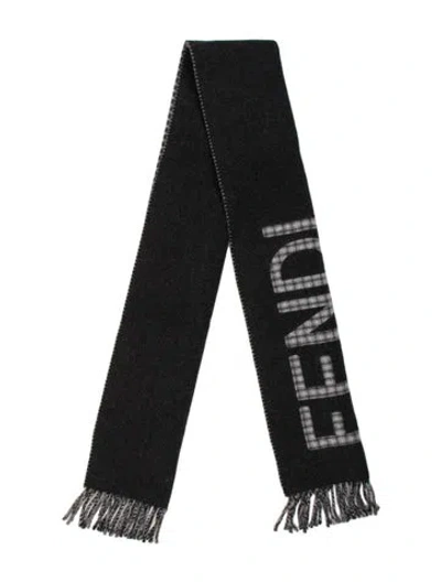 Pre-owned Fendi Wool Graphic Print Scarf In Black