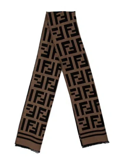 Pre-owned Fendi Wool Graphic Print Scarf In Black/brown