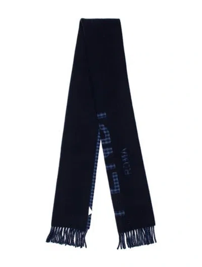 Pre-owned Fendi Wool Graphic Print Scarf In Blue