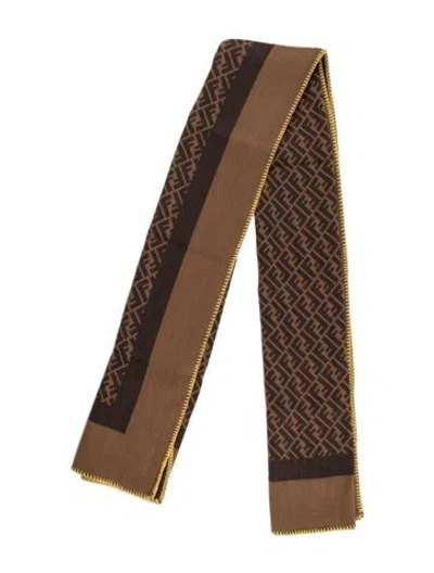 Pre-owned Fendi Wool Graphic Print Scarf In Brown
