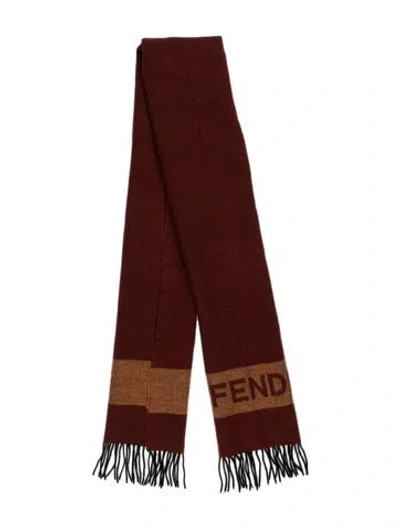 Pre-owned Fendi Wool Graphic Print Scarf In Brown