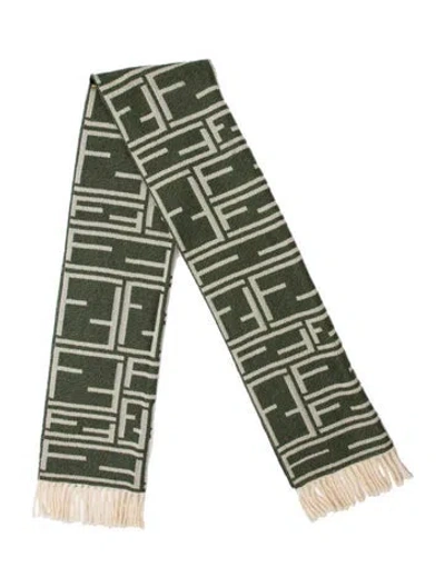 Pre-owned Fendi Wool Graphic Print Scarf In Green