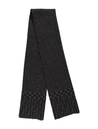 Pre-owned Fendi Wool Graphic Print Scarf In Grey