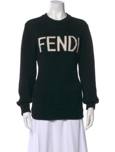 Pre-owned Fendi Wool Graphic Print Sweater In Black