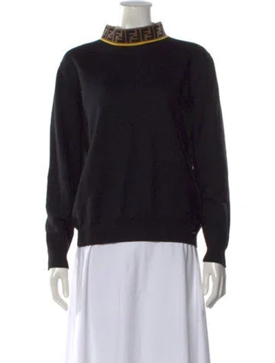 Pre-owned Fendi Wool Graphic Print Sweater In Black
