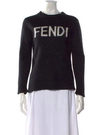 Pre-owned Fendi Wool Graphic Print Sweater In Black