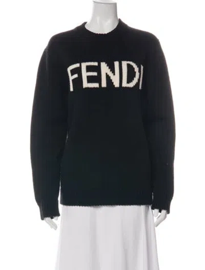 Pre-owned Fendi Wool Graphic Print Sweater In Black