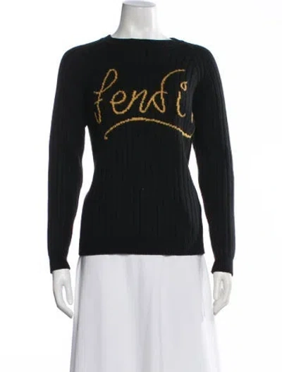 Pre-owned Fendi Wool Graphic Print Sweater In Black