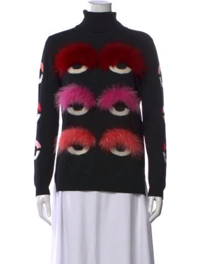 Pre-owned Fendi Wool Graphic Print Sweater In Black
