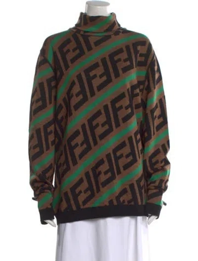Pre-owned Fendi Wool Graphic Print Sweater In Brown