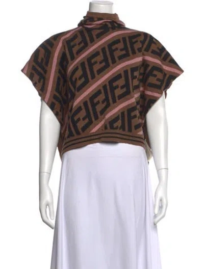 Pre-owned Fendi Wool Graphic Print Sweater In Brown