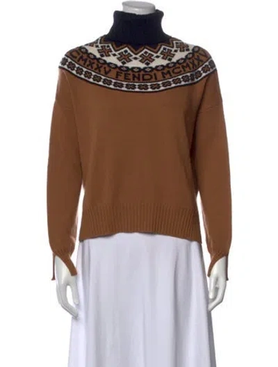 Pre-owned Fendi Wool Graphic Print Sweater In Brown