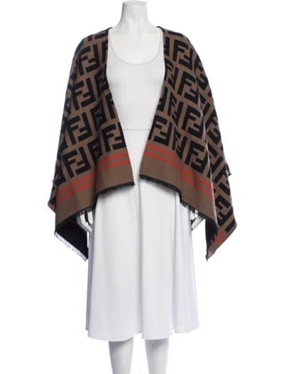 Pre-owned Fendi Wool Graphic Print Sweater In Brown