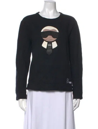 Pre-owned Fendi Wool Graphic Print Sweatshirt In Black