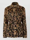 Fendi Women Multicolor Coat With Ff Buckled Belt On The Front And All-over Leopard Motif In Wool Ble In Black
