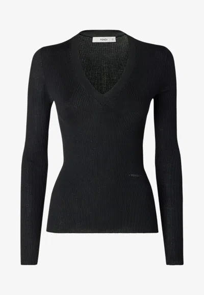 Fendi Wool Knit Sweater In Black