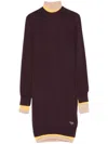 Fendi Mini Wool Dress In Burgundy