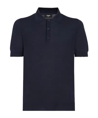 Fendi Wool Knitted Polo Shirt In Black