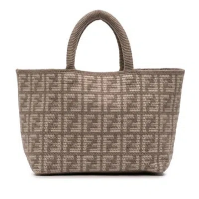 Pre-owned Fendi Wool Large Zucca Cashmere Shopper Tote In Brown