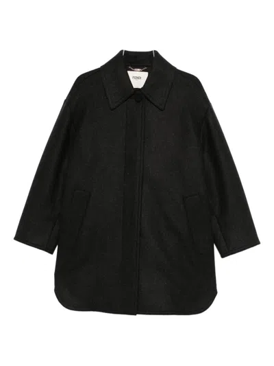 Fendi Wool Midi Coat In Gray