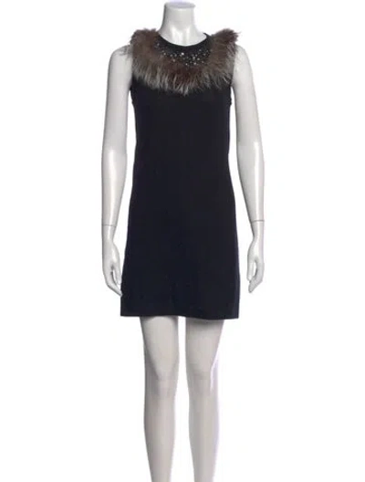 Pre-owned Fendi Wool Mini Dress In Black