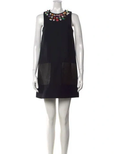 Pre-owned Fendi Wool Mini Dress In Black