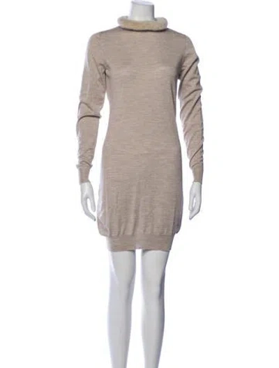 Pre-owned Fendi Wool Mini Dress In Neutrals