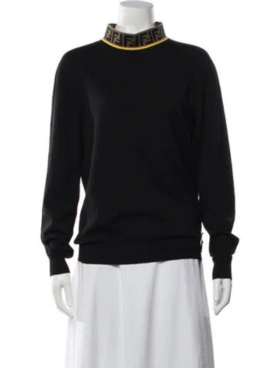 Pre-owned Fendi Wool Mock Neck Sweater In Black