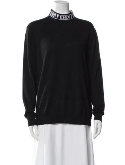Pre-owned Fendi Wool Mock Neck Top In Black