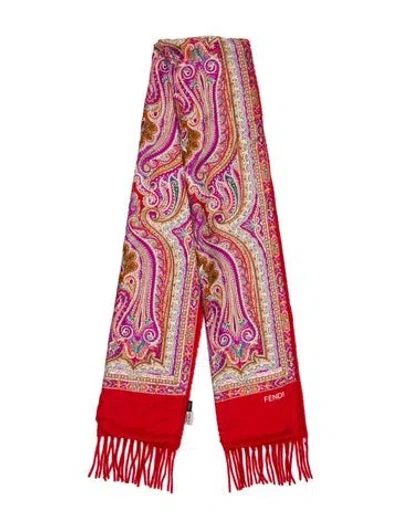 Pre-owned Fendi Wool Paisley Print Scarf In Red