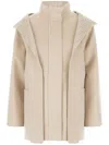 Fendi Beige Wool Parka With Removable Stole And Ff Monogram In Brown