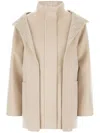 Fendi Beige Wool Parka With Removable Stole And Ff Monogram In Multi