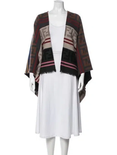 Pre-owned Fendi Wool Patterned Poncho In Neutral
