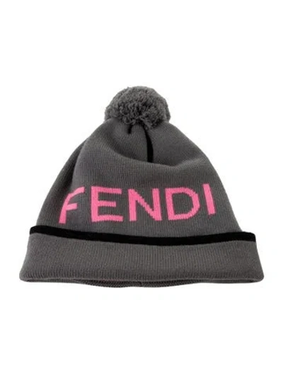 Pre-owned Fendi Wool Patterned Winter Beanie Hat In Grey
