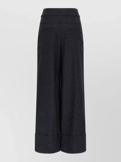 Fendi Wool Pinstripe Trousers Wide Leg Design In Black