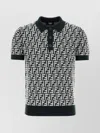 FENDI WOOL POLO SHIRT WITH EMBROIDERED KNIT PATTERN