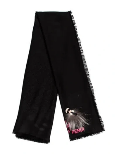 Pre-owned Fendi Wool Printed Scarf In Black