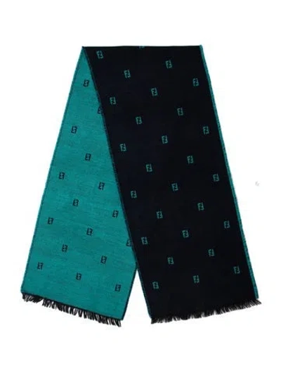 Pre-owned Fendi Wool Printed Scarf In Blue