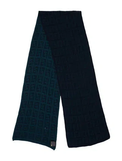 Pre-owned Fendi Wool Printed Scarf In Blue