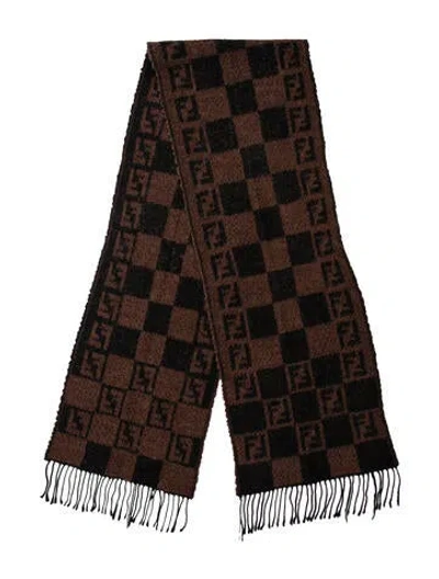 Pre-owned Fendi Wool Printed Scarf In Brown